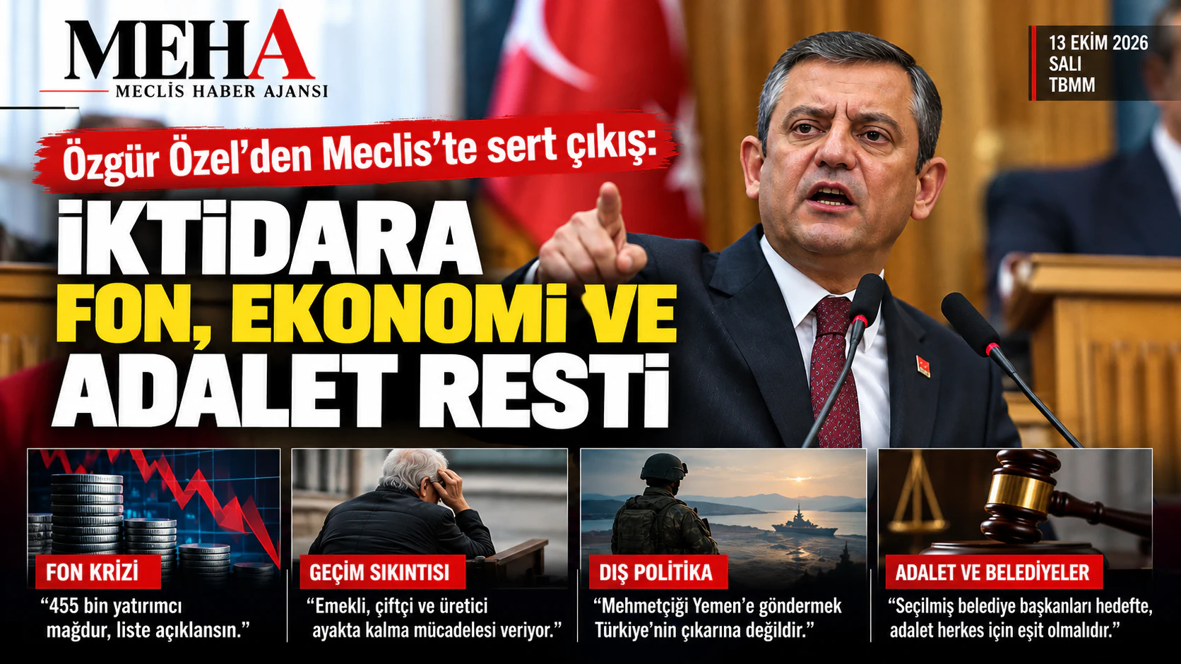 Özgür Özel Meclis’ten yüklendi: Fon krizi, geçim sıkıntısı ve adalet çıkmazı