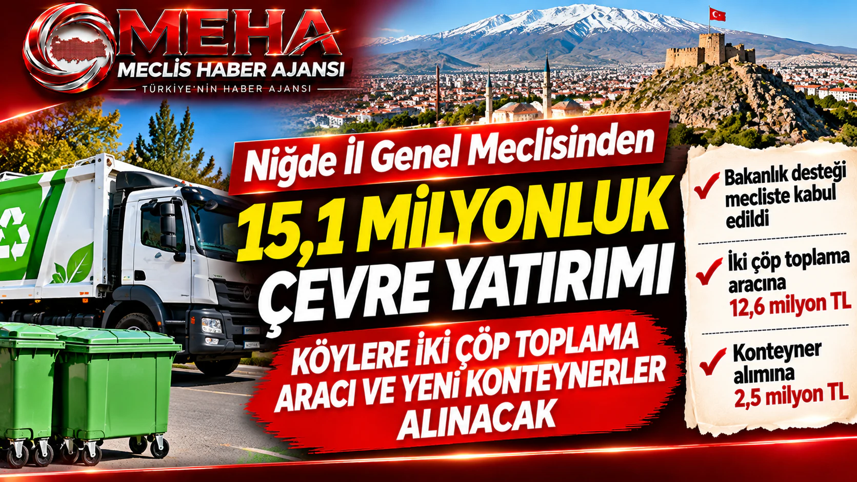 Niğde İl Genel Meclisinden köylere 15,1 milyon liralık çevre yatırımı